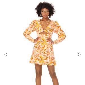AFRM etienne orange vintage floral keyhole cutout front long sleeve mini dress